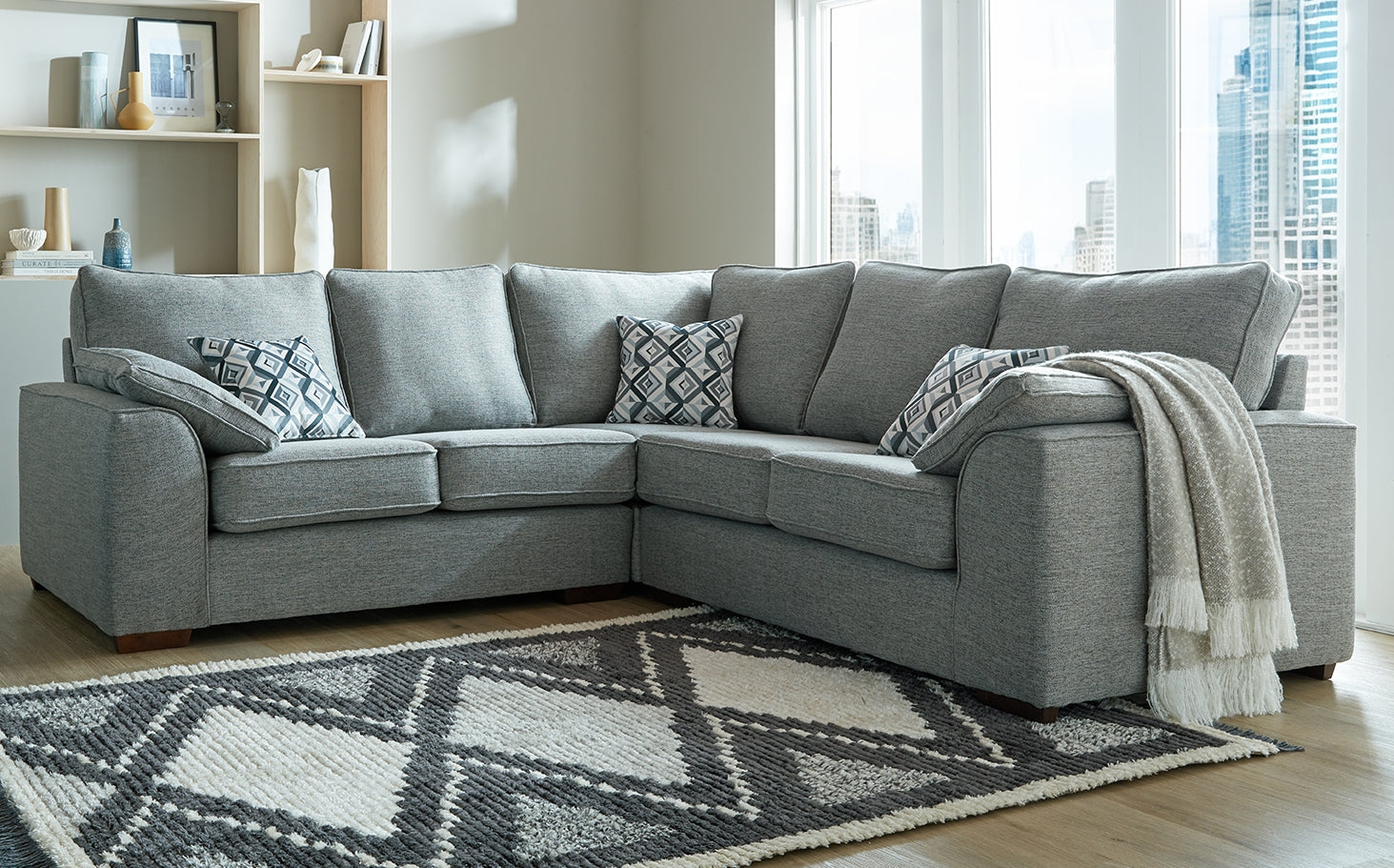 Oslo 2+Corner+2 Seater Sofa In Urban Storm Fabric With Vader Slate Scatters